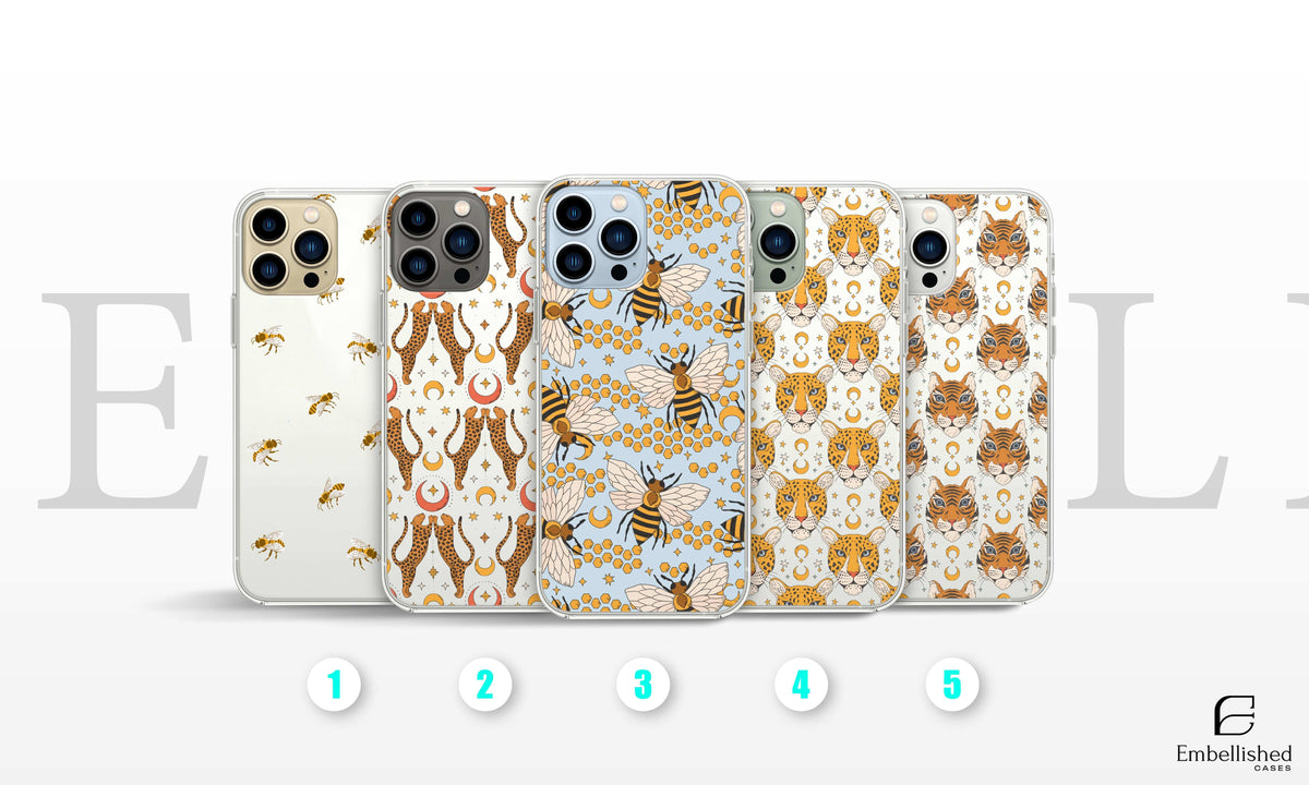 Cute Pet Cat / Clear Bee Phone Case Bumblebee Honey Cover Phone Case Kitten Cover for iPhone 16 Pro Max, 15 Plus, 14, 13, 12, 11, XS & Samsung S24, S23, A55, A54, Pixel 9 Pro, 8 Phone Case