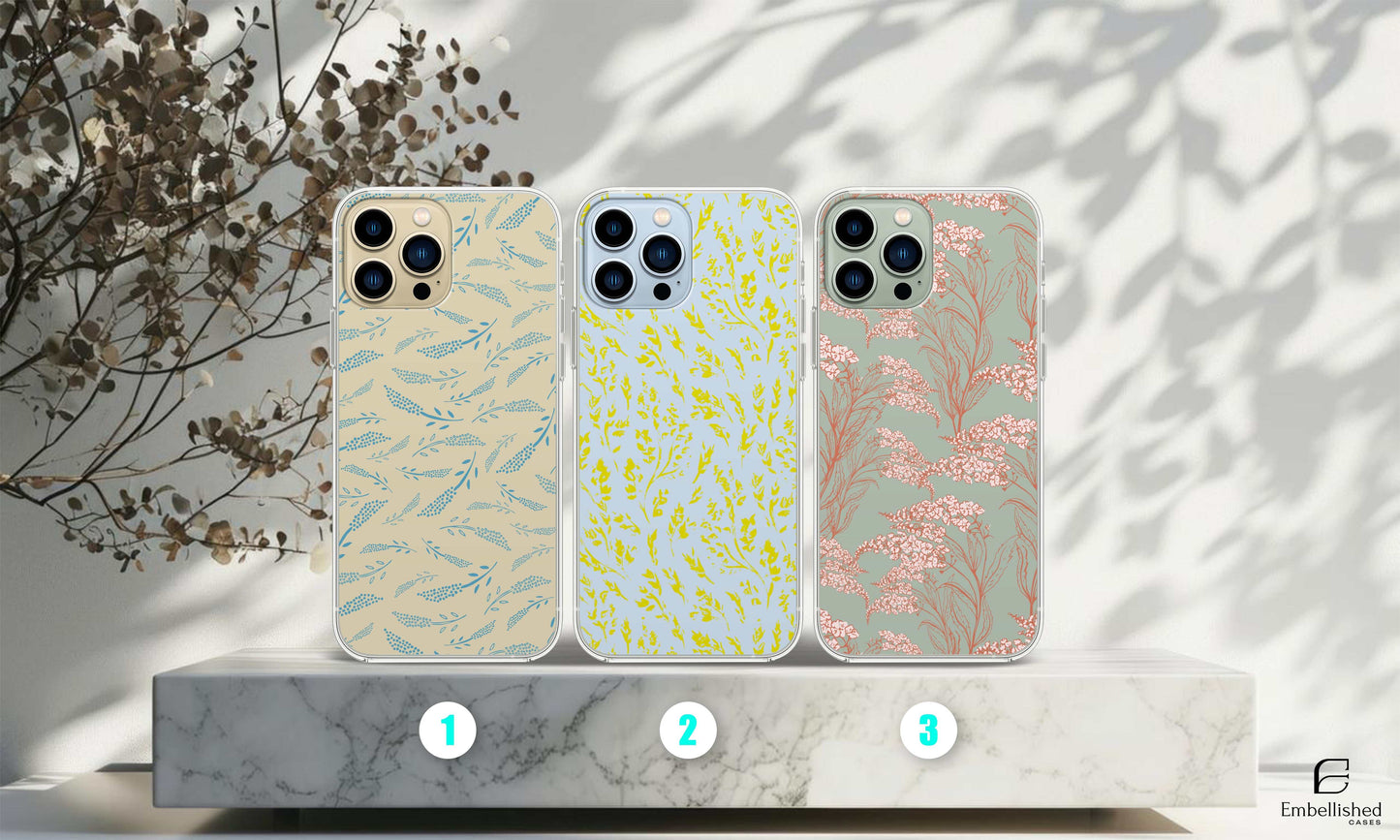 Phone Case Vintage Floral Shockproof Clear iPhone 16 15 14 Tough Cases