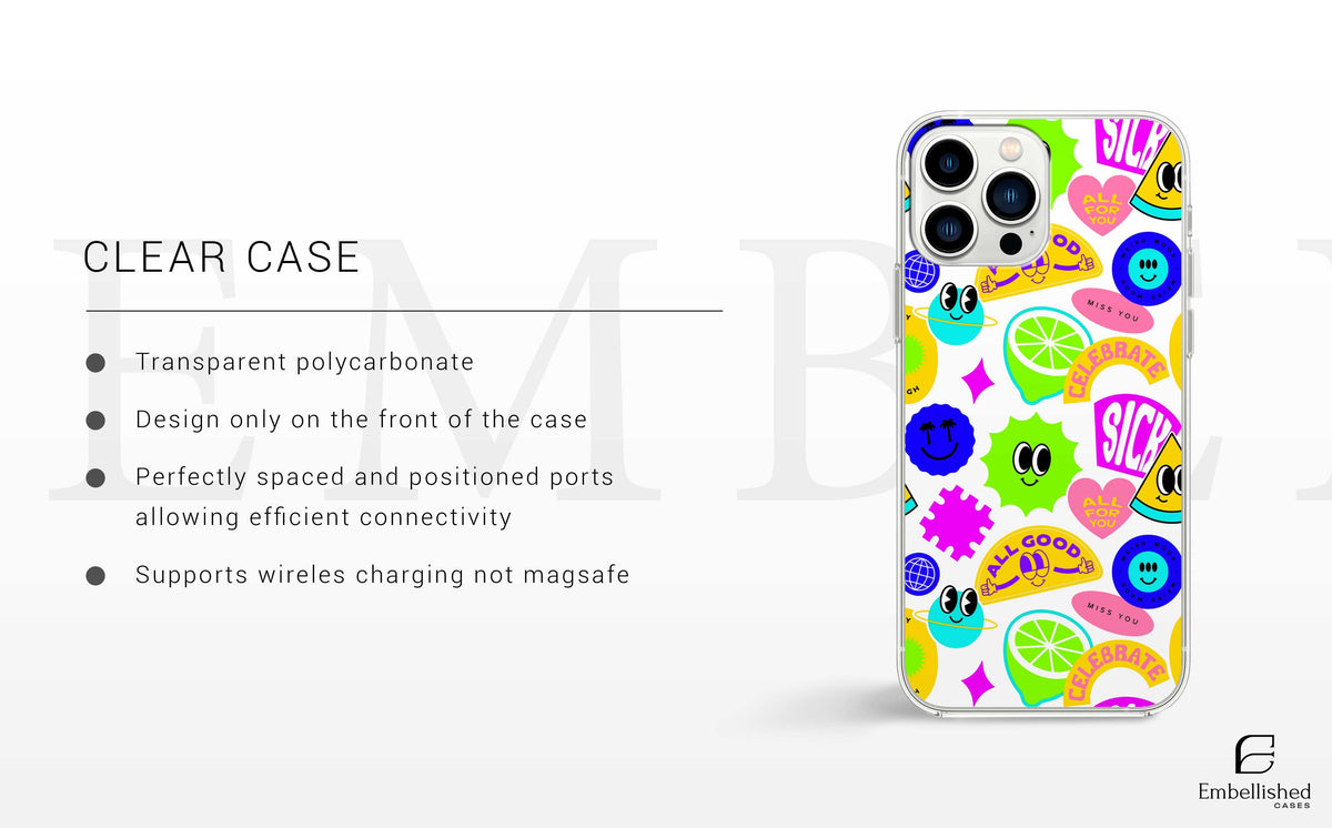 Phone Case Stickers Collage Pattern Clear Case for iPhone & Google Pixel