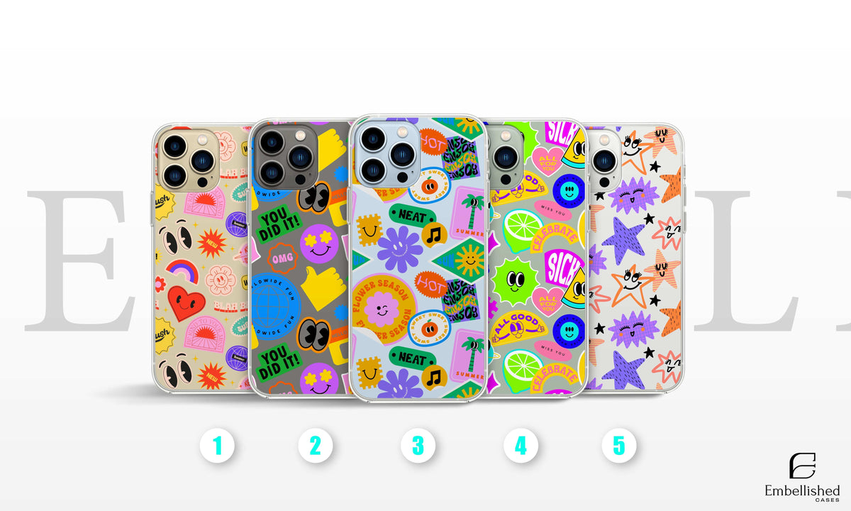 Phone Case Stickers Collage Pattern Clear Case for iPhone & Google Pixel