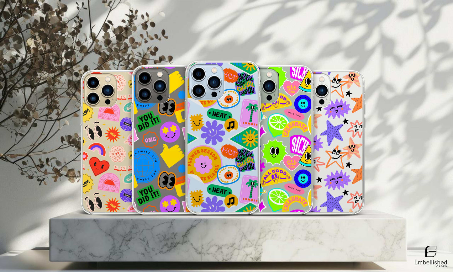 Phone Case Stickers Collage Pattern Clear Case for iPhone & Google Pixel