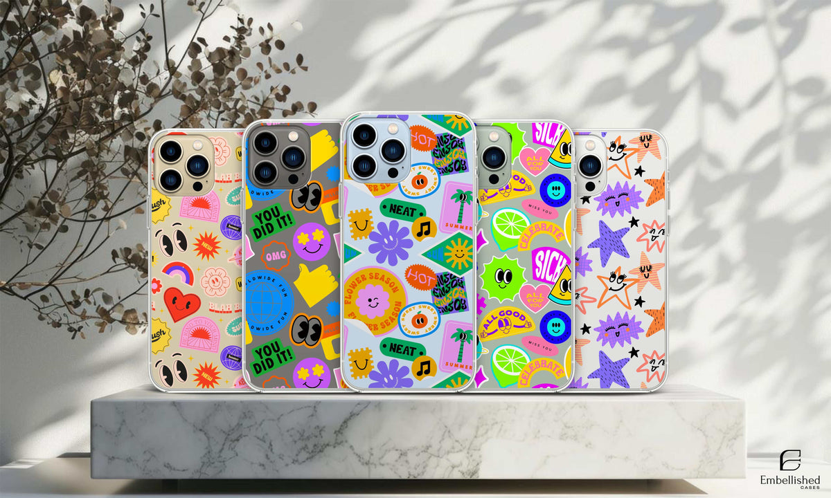 Phone Case Stickers Collage Pattern Clear Case for iPhone & Google Pixel