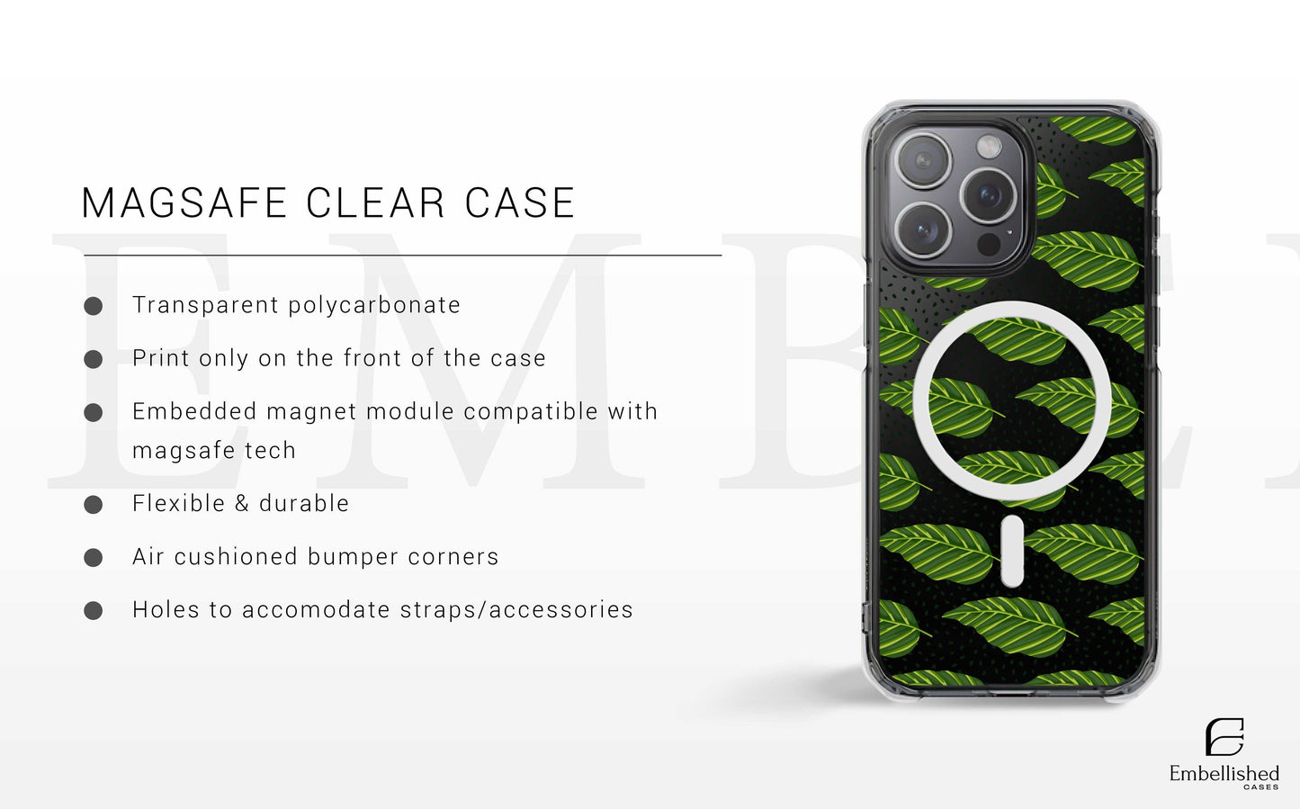 Phone Case Tropical Leaves Clear Phone Case for iPhone 16, iPhone 15, iPhone 14, iPhone 13, 12 Pro , Samsung S21, S20 Ultra, Google Pixel 5 OnePlus 9