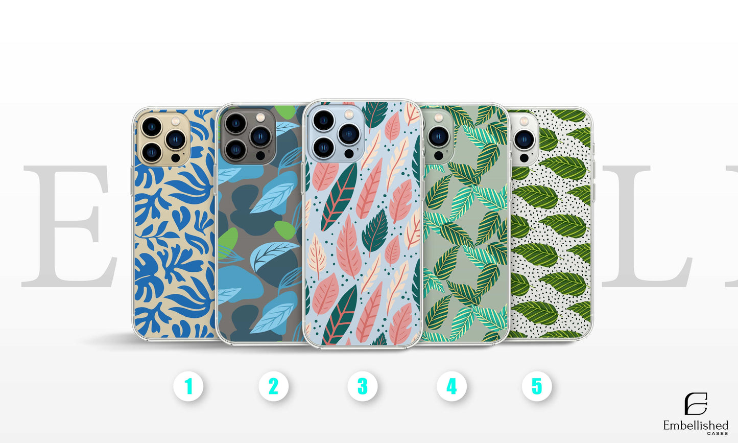 Phone Case Tropical Leaves Clear Phone Case for iPhone 16, iPhone 15, iPhone 14, iPhone 13, 12 Pro , Samsung S21, S20 Ultra, Google Pixel 5 OnePlus 9