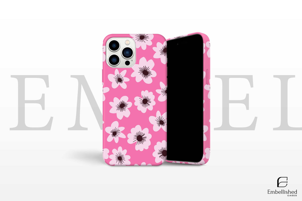 Pink floral flower tough phone case for iPhone with durable protective design