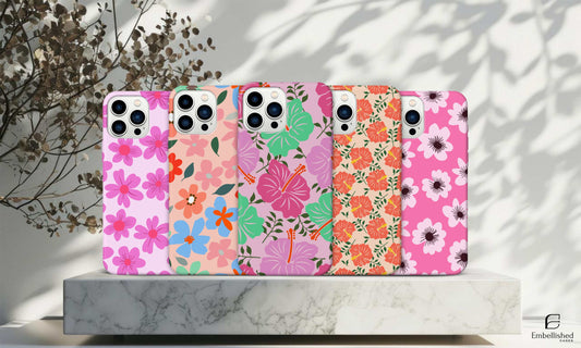 Set of durable flower tough phone cases for iPhone with colorful floral designs and protective sturdy build