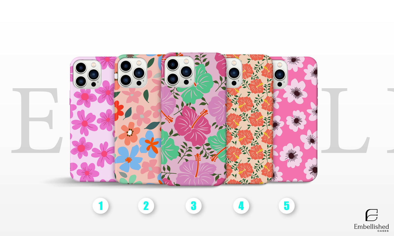 Set of durable flower tough phone cases for iPhone with colorful floral designs and protective sturdy build
