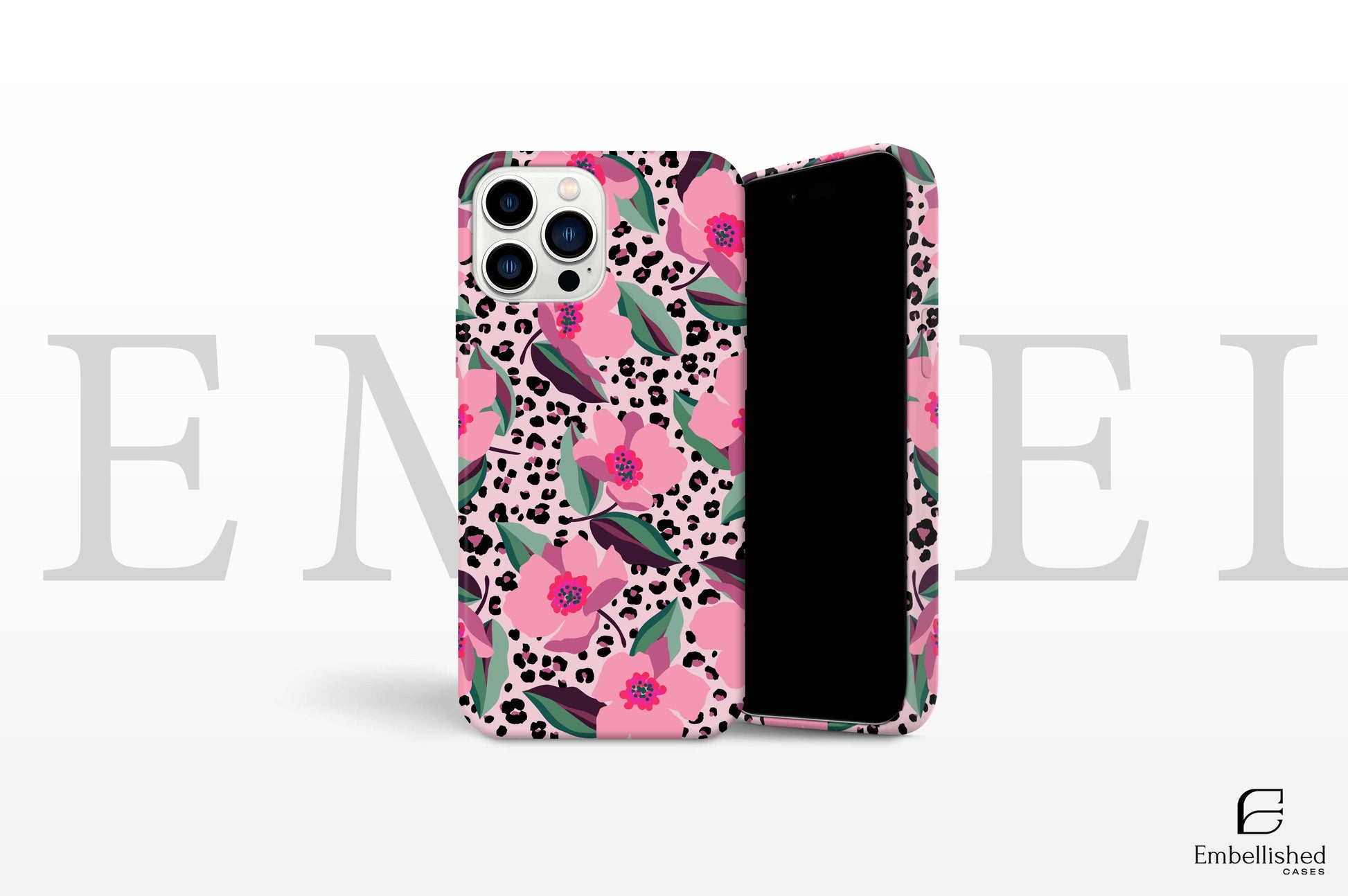 Spring flower phone case with pink floral design and glossy finish for iPhone and Samsung models