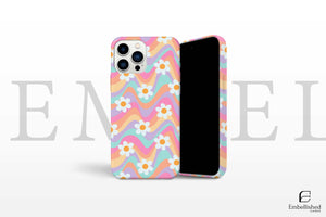 Tough vibrant floral pattern phone case with durable Lexan plastic and shock-absorbing rubber liner for iPhone and Samsung models