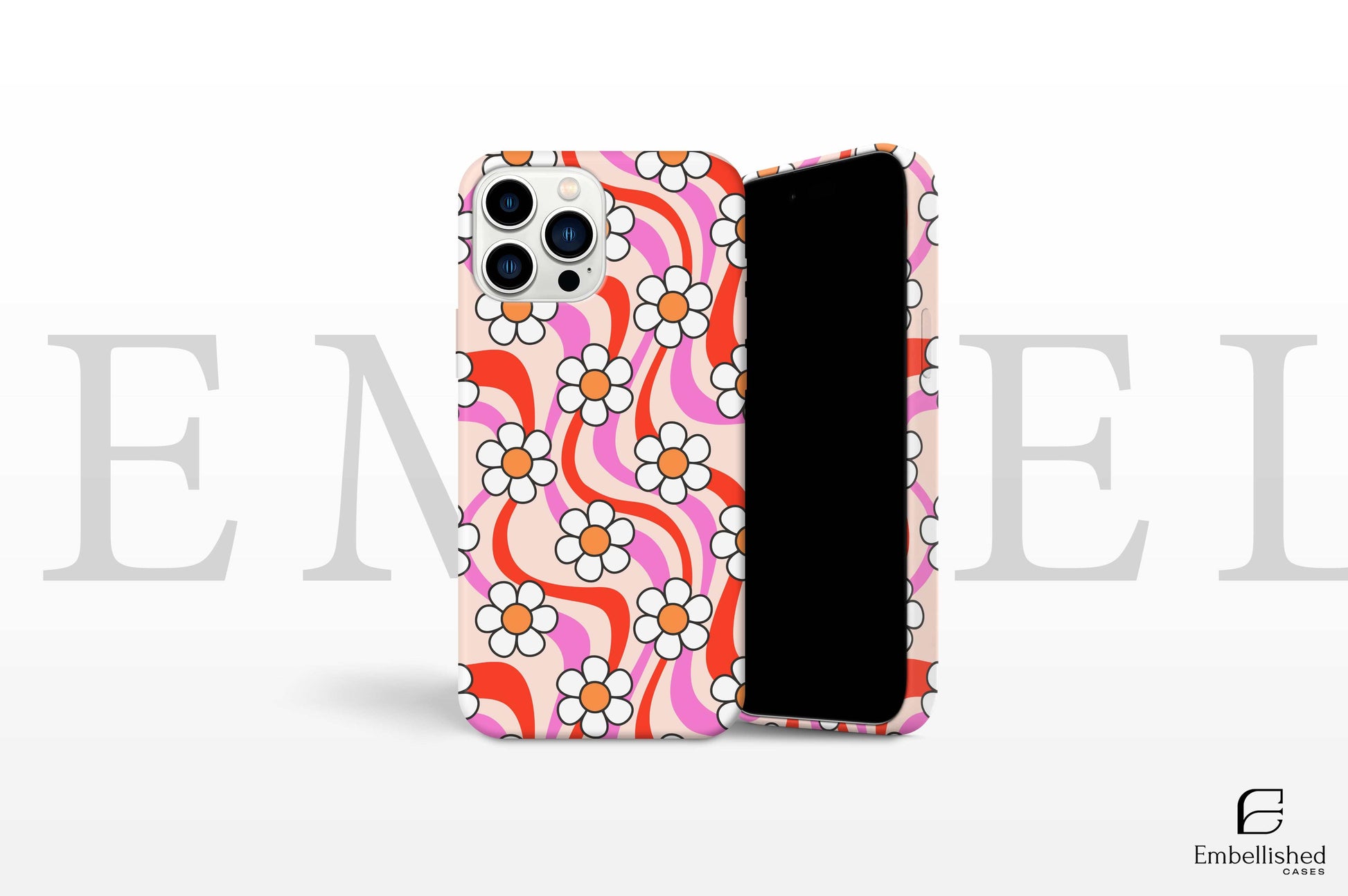 Tough vibrant floral pattern phone case for iPhone and Samsung with colorful daisy design and durable protection