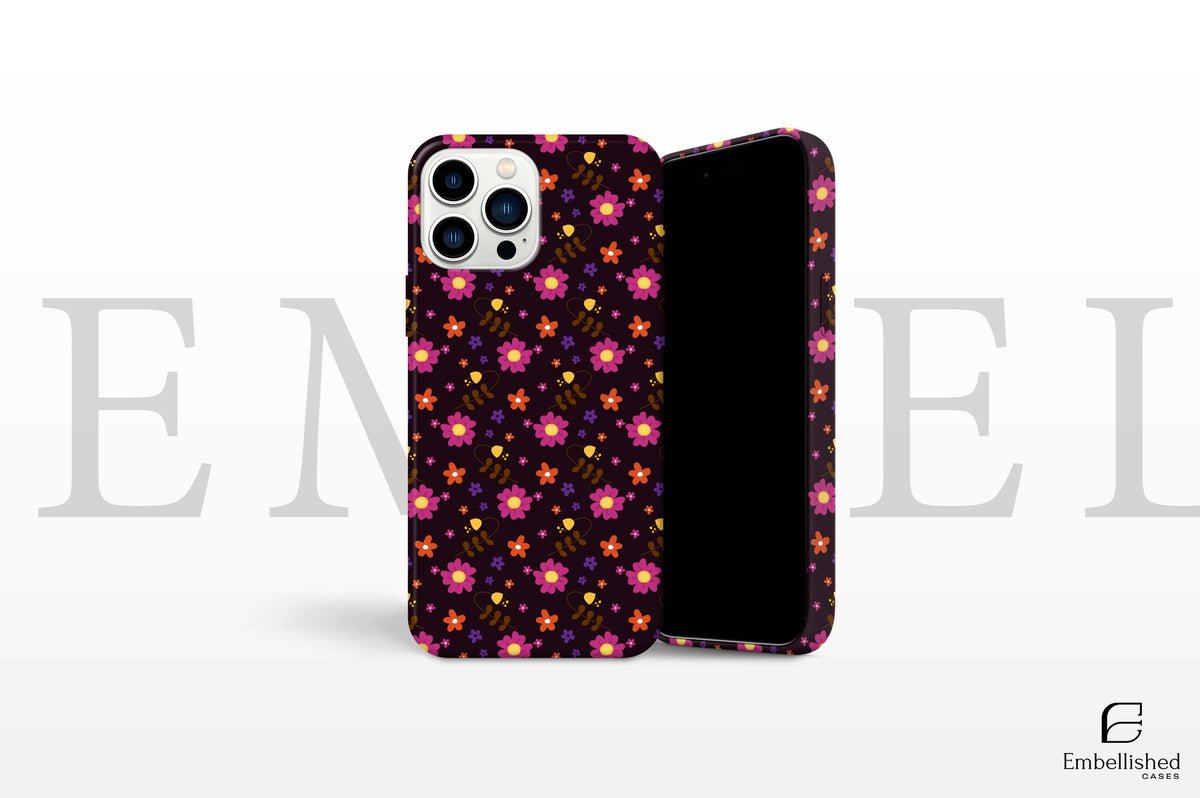 Stars Phone Case with pink and orange floral design for iPhone and Samsung models, durable and stylish protection