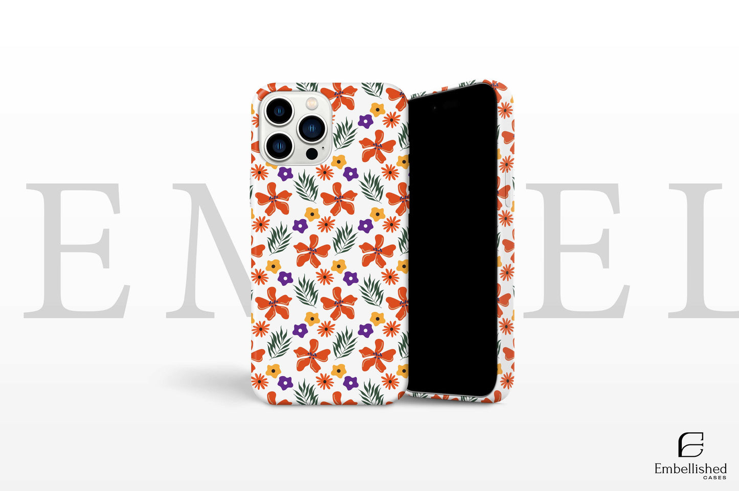 Stars Phone Case with orange and purple floral design for iPhone and Samsung models