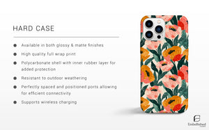 Floral tough phone case with glossy finish and shock-absorbing rubber liner for multiple smartphone models