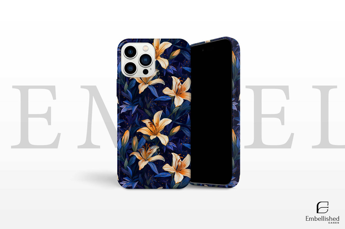 Tough phone case with floral design for iPhone and Samsung, impact-resistant and shock-absorbing.