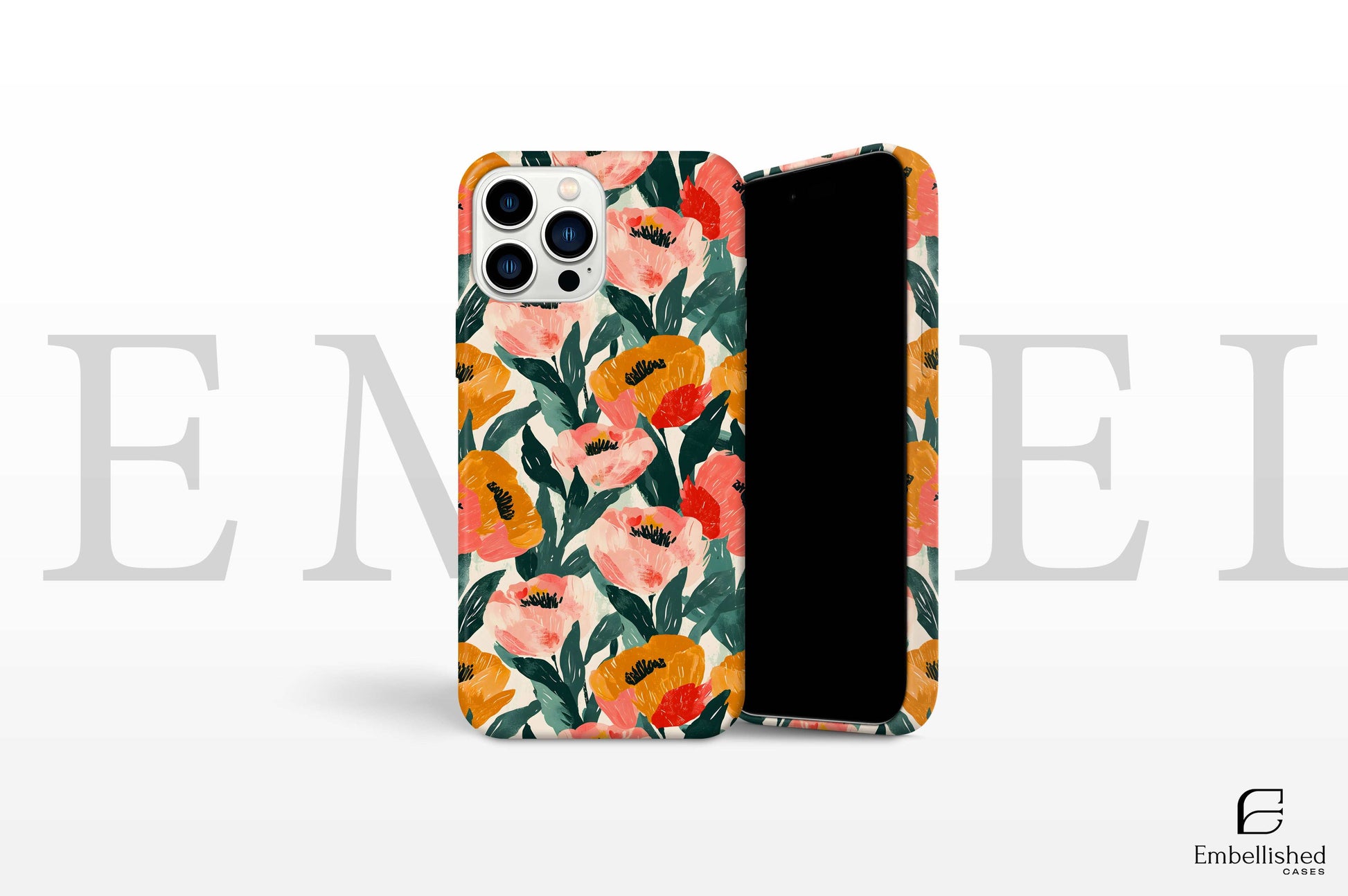 Floral tough phone case with impact-resistant design for multiple smartphone models including iPhone, Samsung, and Google Pixel