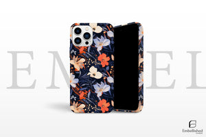 Tough phone case with floral design for iPhone and Samsung, impact-resistant with glossy finish and shock-absorbing liner.