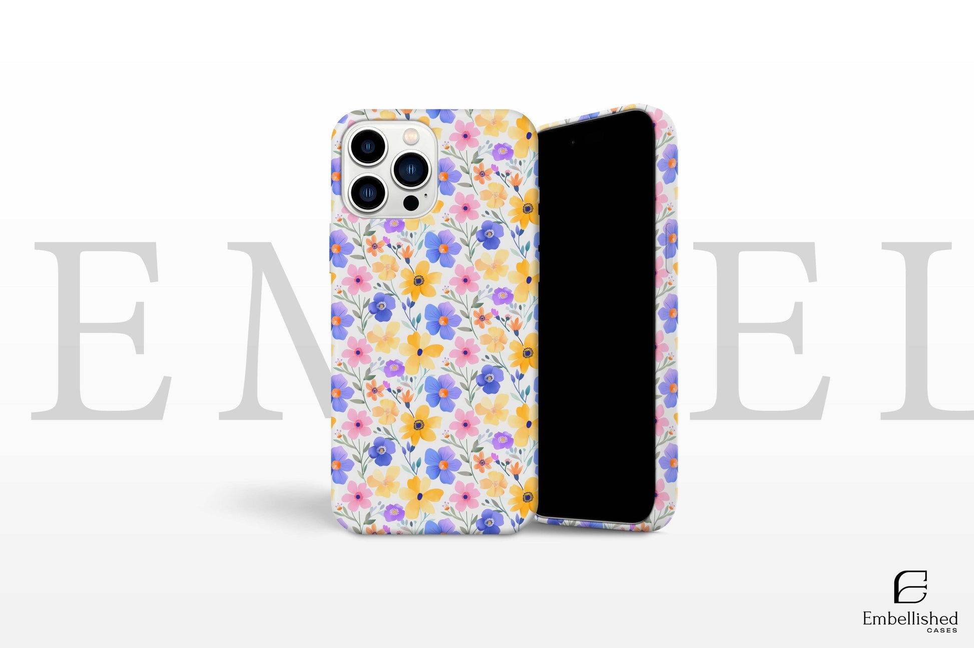 Tough phone case with colorful floral design for iPhone and Samsung, durable and impact-resistant with glossy finish.