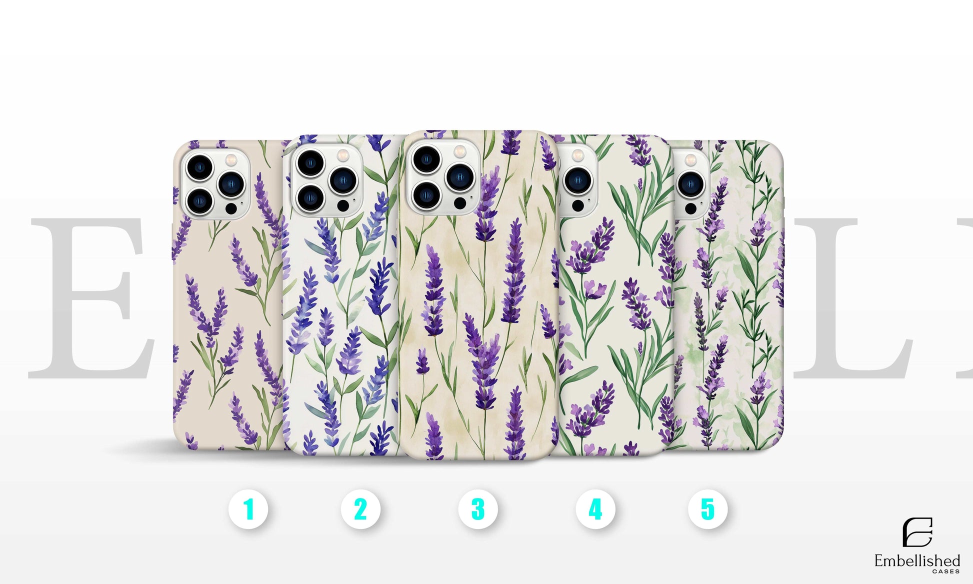 Vintage botanical phone cases with purple lavender greenery design for iPhone and Samsung Galaxy models, protective nature-themed covers