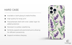 Vintage botanical phone case with lavender design for iPhone and Galaxy, durable, glossy finish, wireless charging compatible.