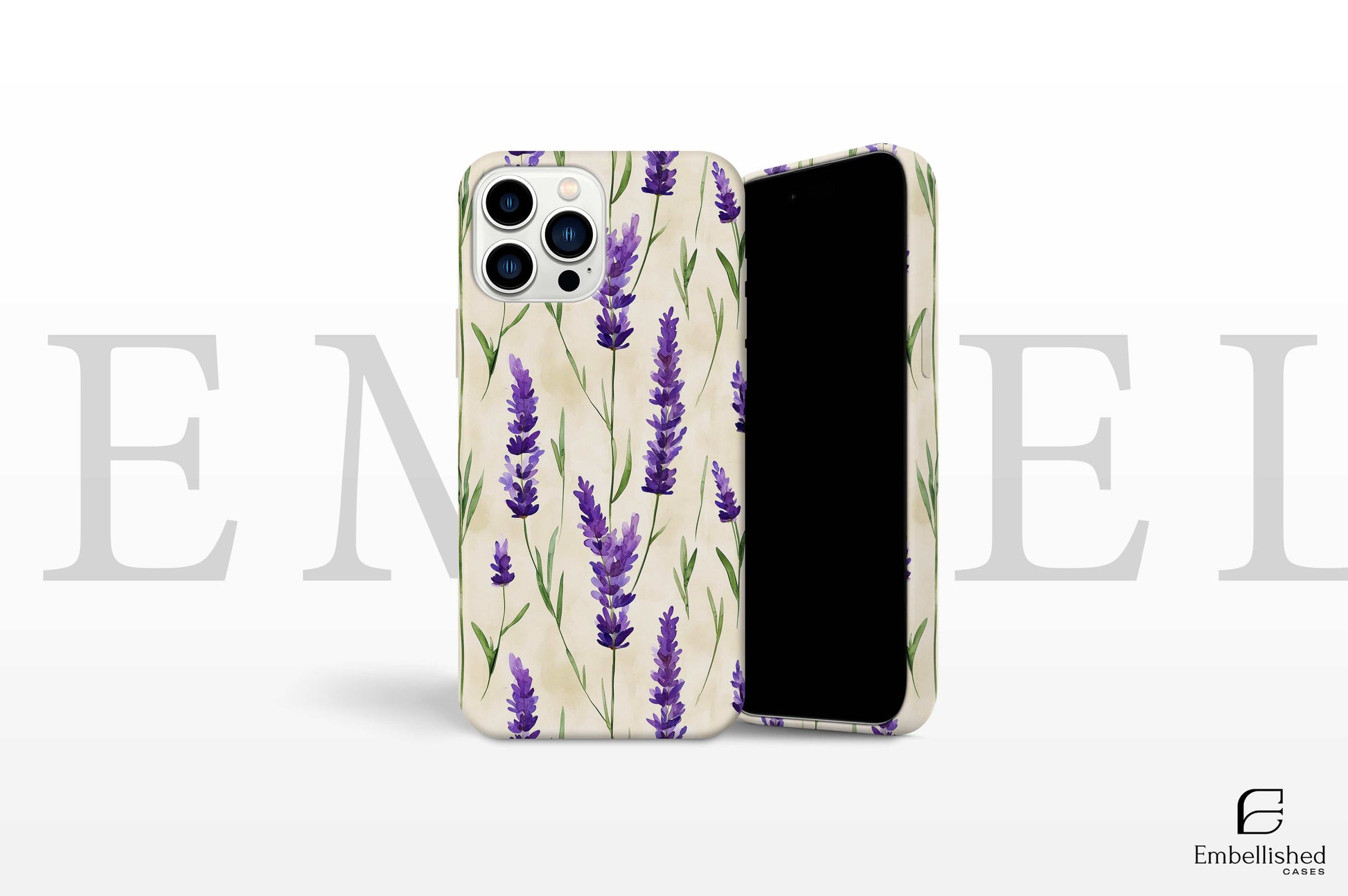 Vintage botanical phone case with purple lavender design for iPhone and Galaxy, durable protective cover