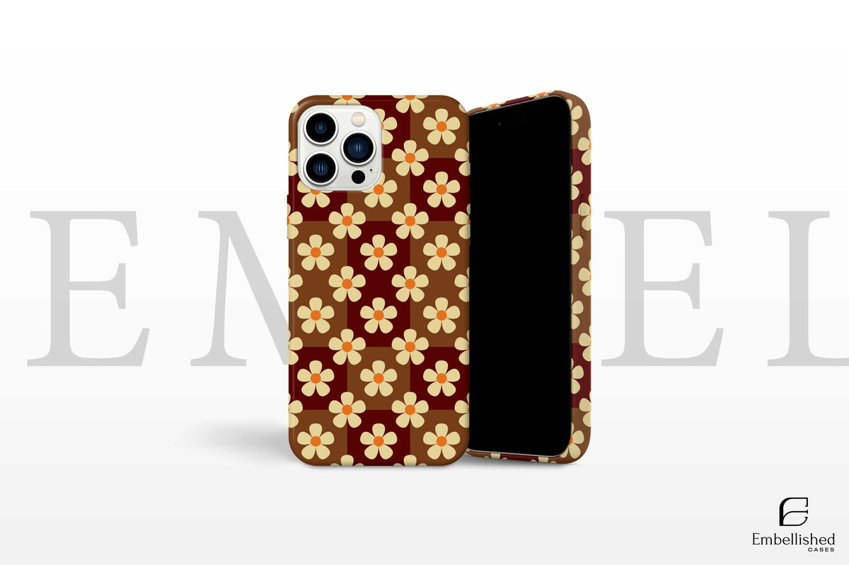 Daisy Flower Phone Case with brown and beige floral design for iPhone and Samsung models