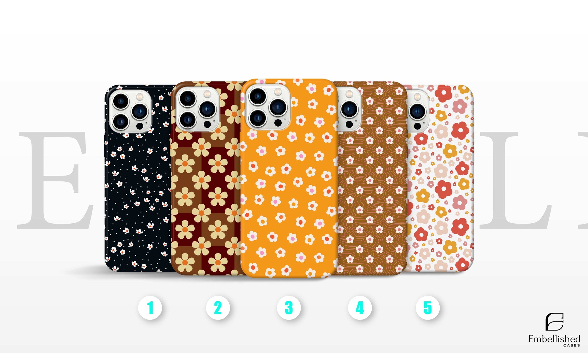 Daisy Flower Phone Case with colorful floral designs for iPhone and Samsung, durable shockproof protective cover with glossy finish