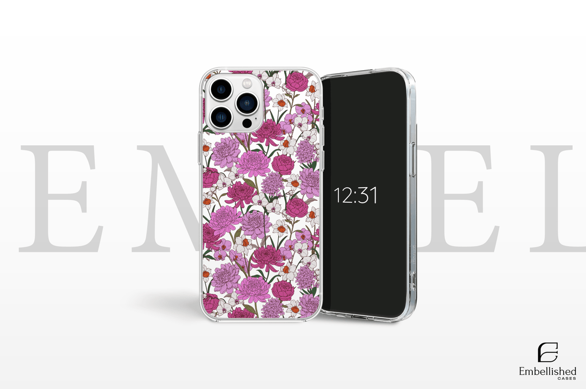 Pink & Purple Floral Pattern Clear Case - Clear Phone Case - Embellished Cases
