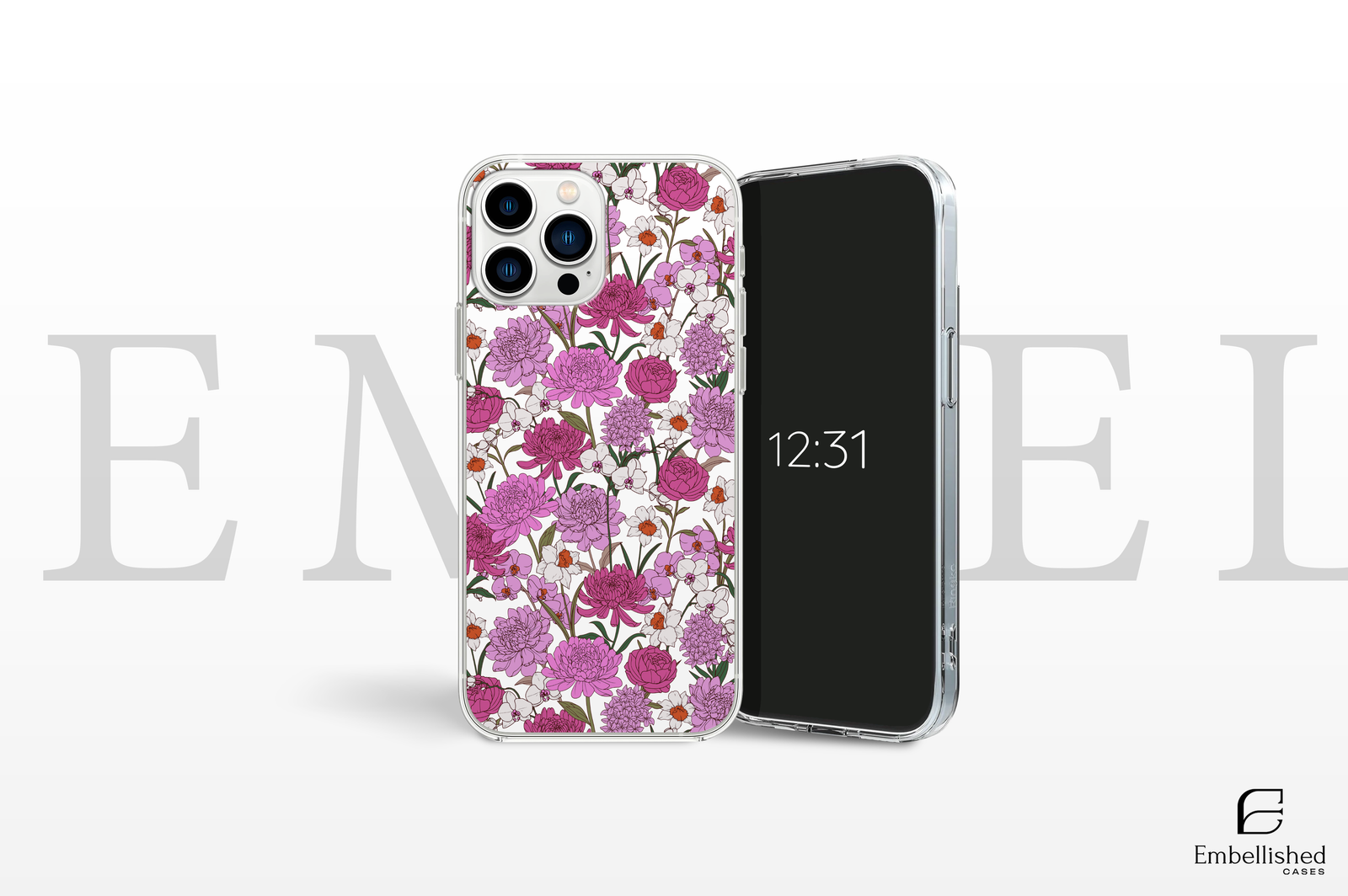 Pink & Purple Floral Pattern Clear Case - Clear Phone Case