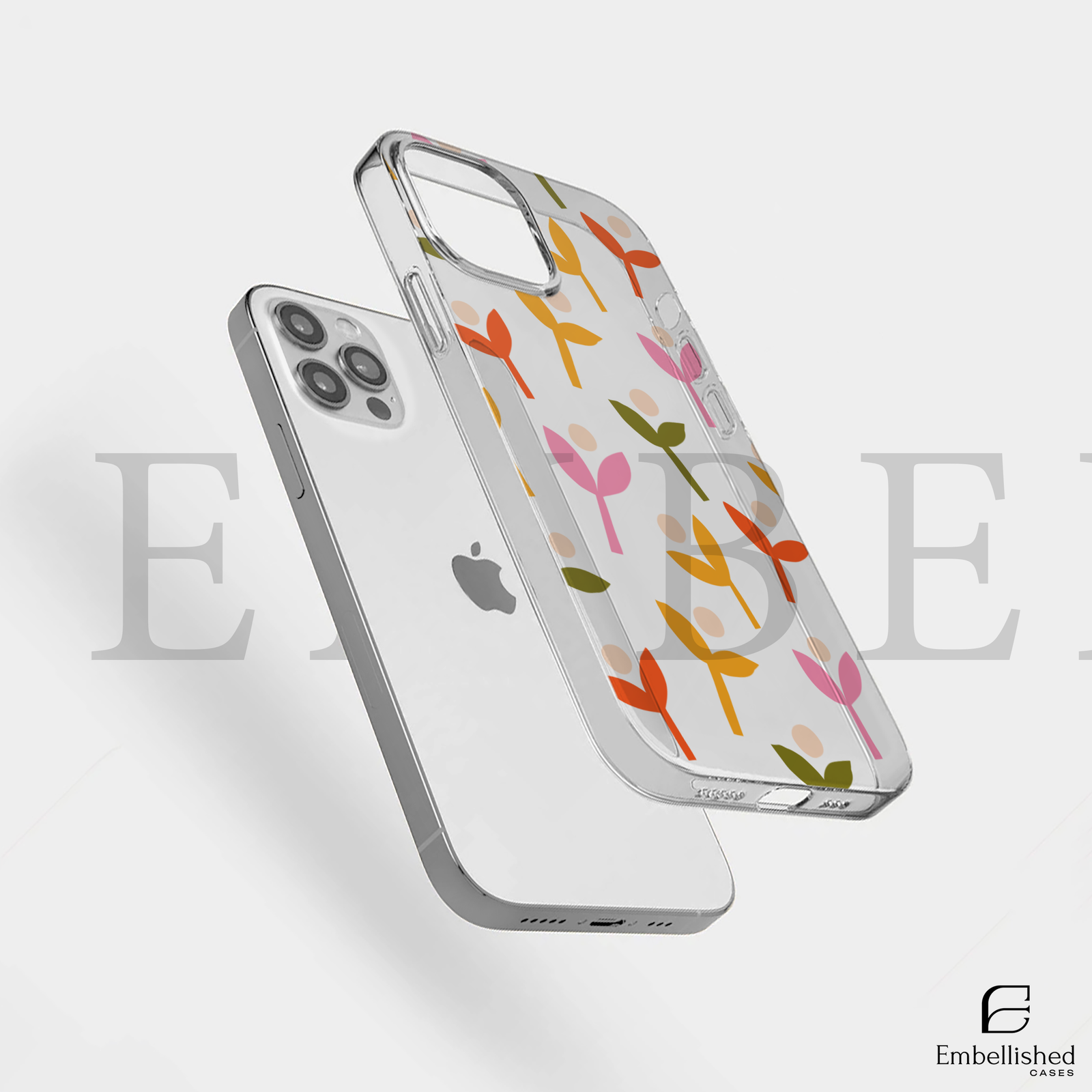 Floral Sprout Clear Phone Case - Colorful Minimalist Plant Pattern