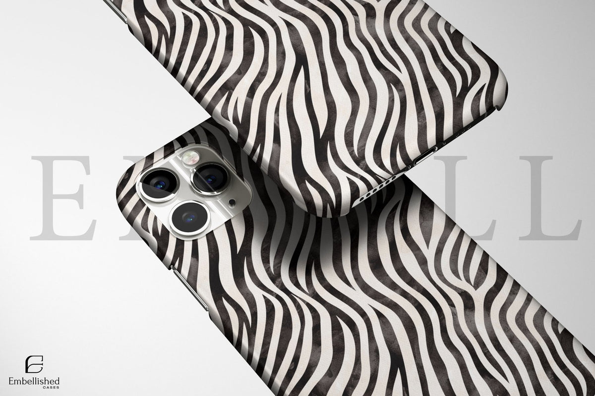 Zebra Wave Clear Phone Case - Black & White Animal Print iPhone Cover - Embellished Cases
