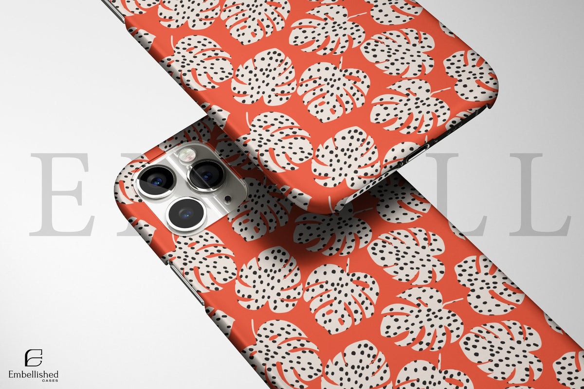 Coral Leopard Leaf Phone Case - Tough Protective iPhone Cover