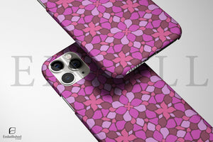 Pink Mosaic Floral Clear Phone Case - Vibrant Pattern iPhone Cover - Embellished Cases
