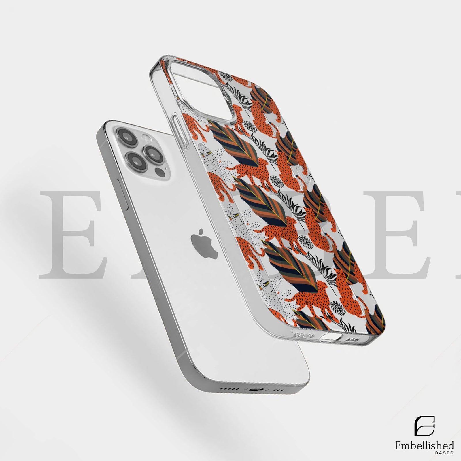 Orange Leopard & Tropical Leaf Pattern