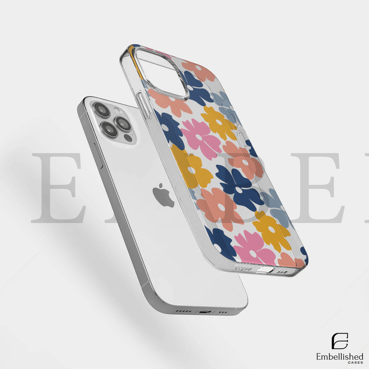 Floral Ditsy Clear Phone Case - Colorful Retro Flower Pattern - Embellished Cases