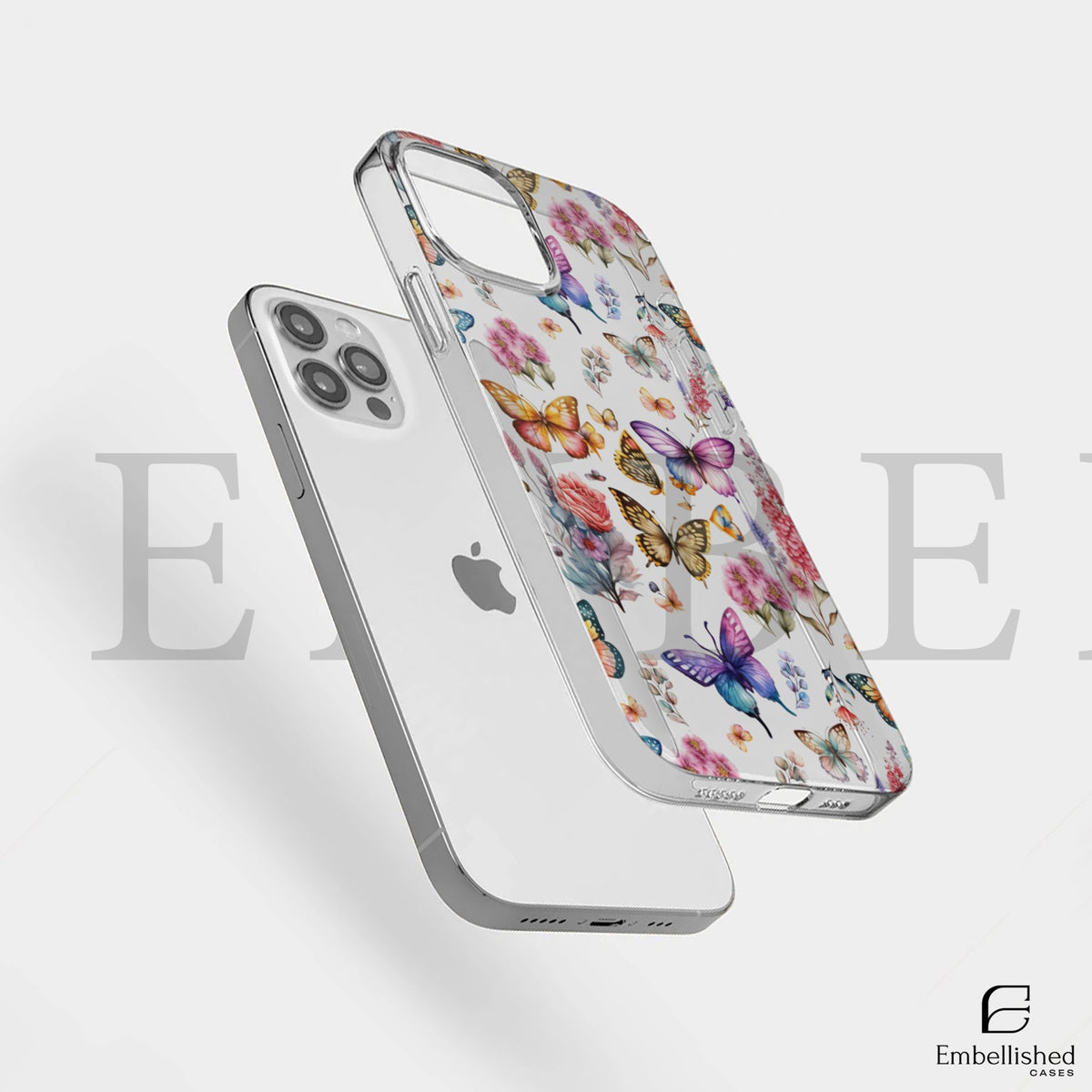 Clear Butterfly Floral Phone Case - Transparent Protective iPhone Cover - Embellished Cases
