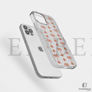 Coral Palm Tree & Sun Pattern Clear Phone Case - Embellished Cases
