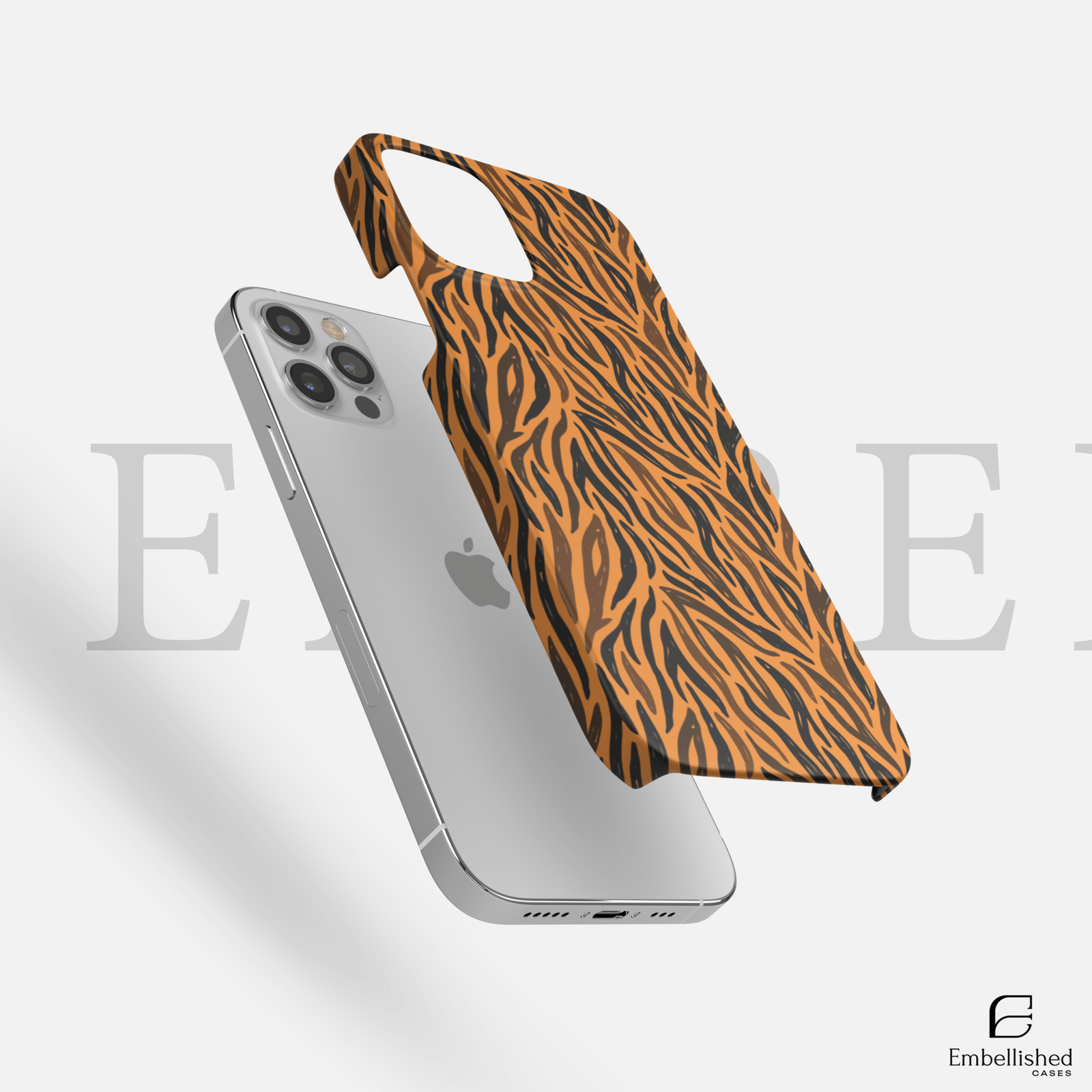 Tiger Stripe Clear Phone Case - Orange & Black Animal Print - Embellished Cases