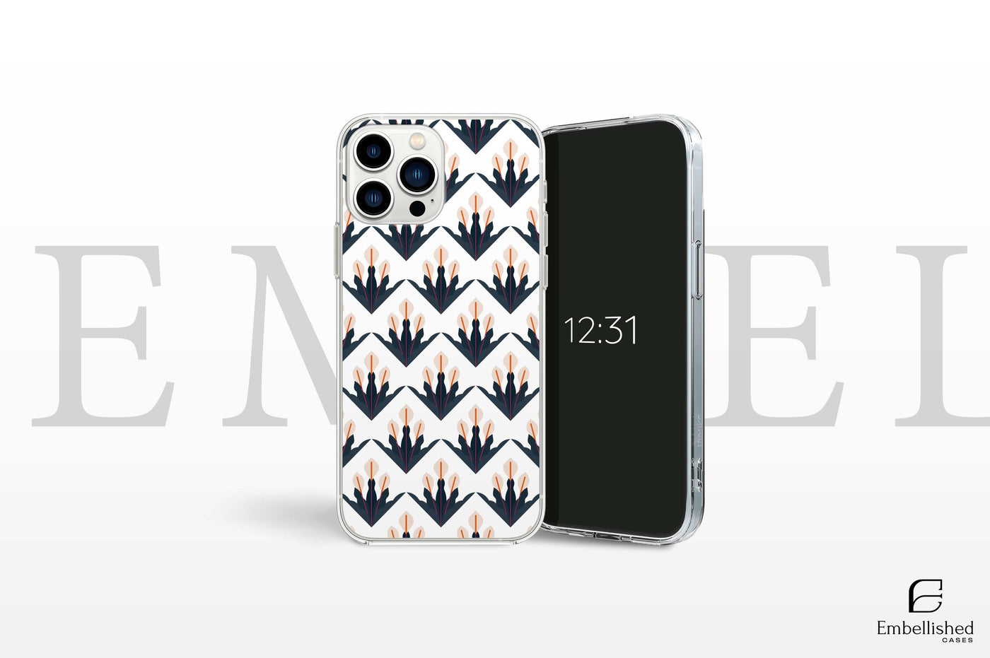Clear vintage floral phone case with impact resistance and shock absorption, compatible with iPhone, Samsung Galaxy, Huawei, and Google Pixel models