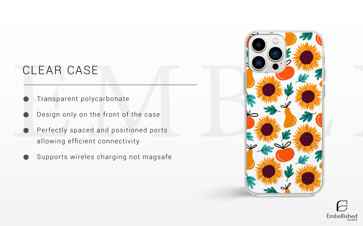 Sunflower & Pear Clear Phone Case - Cute Floral Fall iPhone Cover