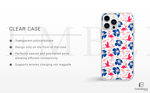 Pink Flamingo & Blue Hibiscus Tropical Design - Clear Phone Case