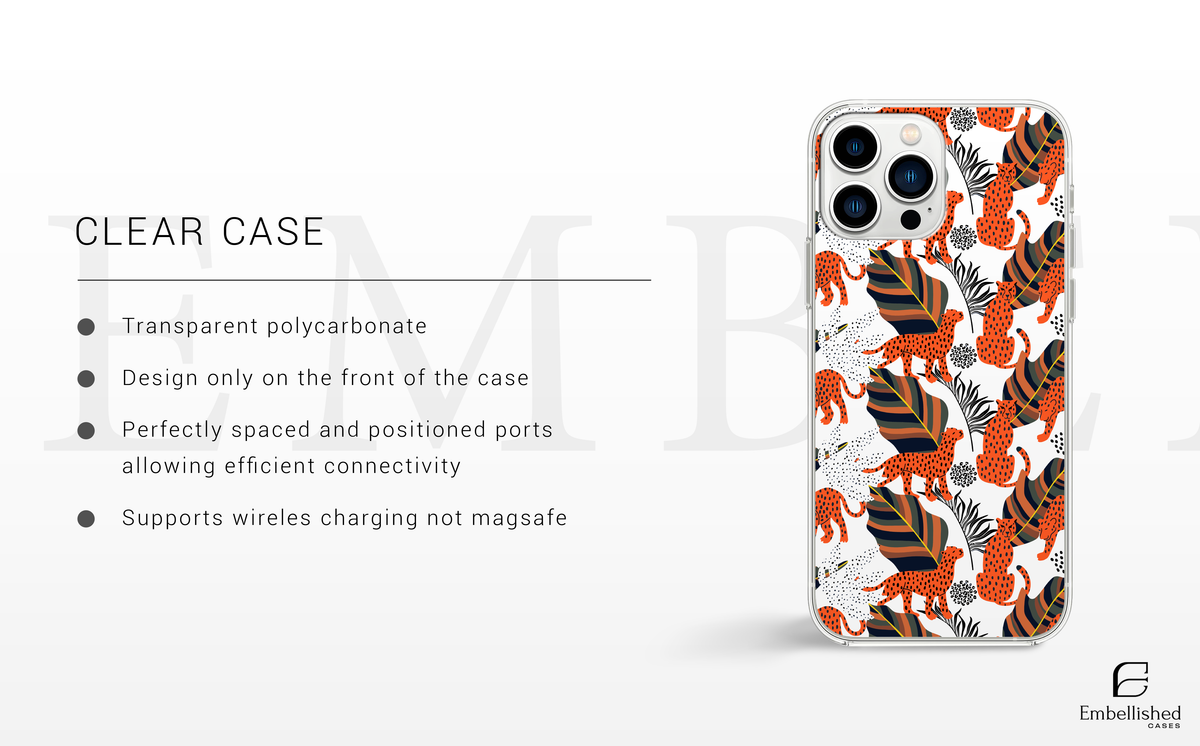 Orange Leopard & Tropical Leaf Pattern