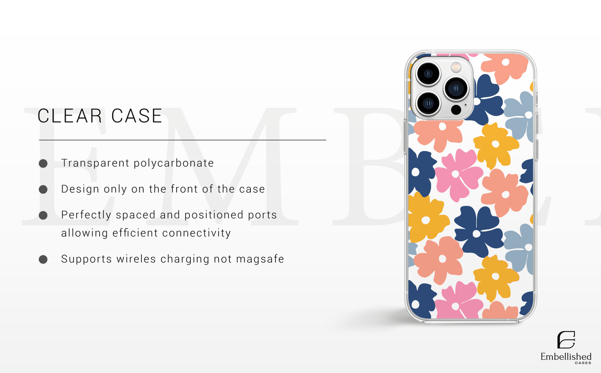 Floral Ditsy Clear Phone Case - Colorful Retro Flower Pattern - Embellished Cases