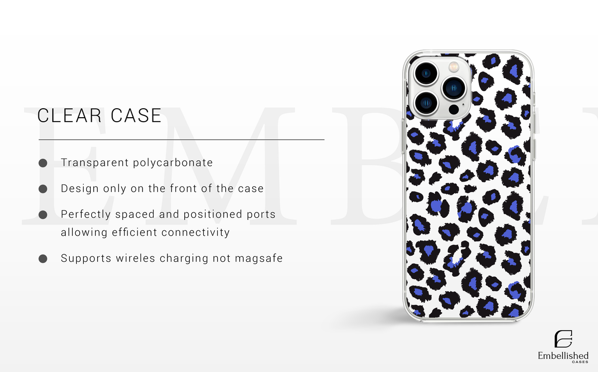 Blue Leopard Clear Phone Case – Slim Transparent Protective Case with Bold Animal Print