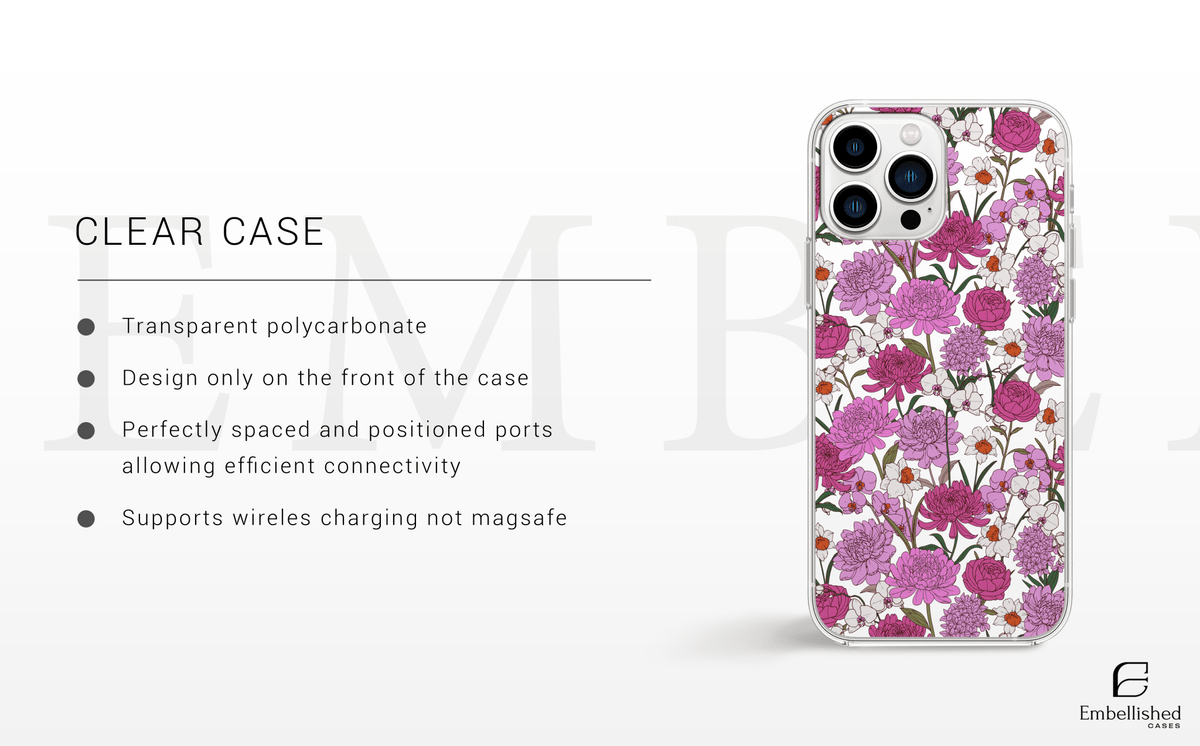 Pink & Purple Floral Pattern Clear Case - Clear Phone Case - Embellished Cases