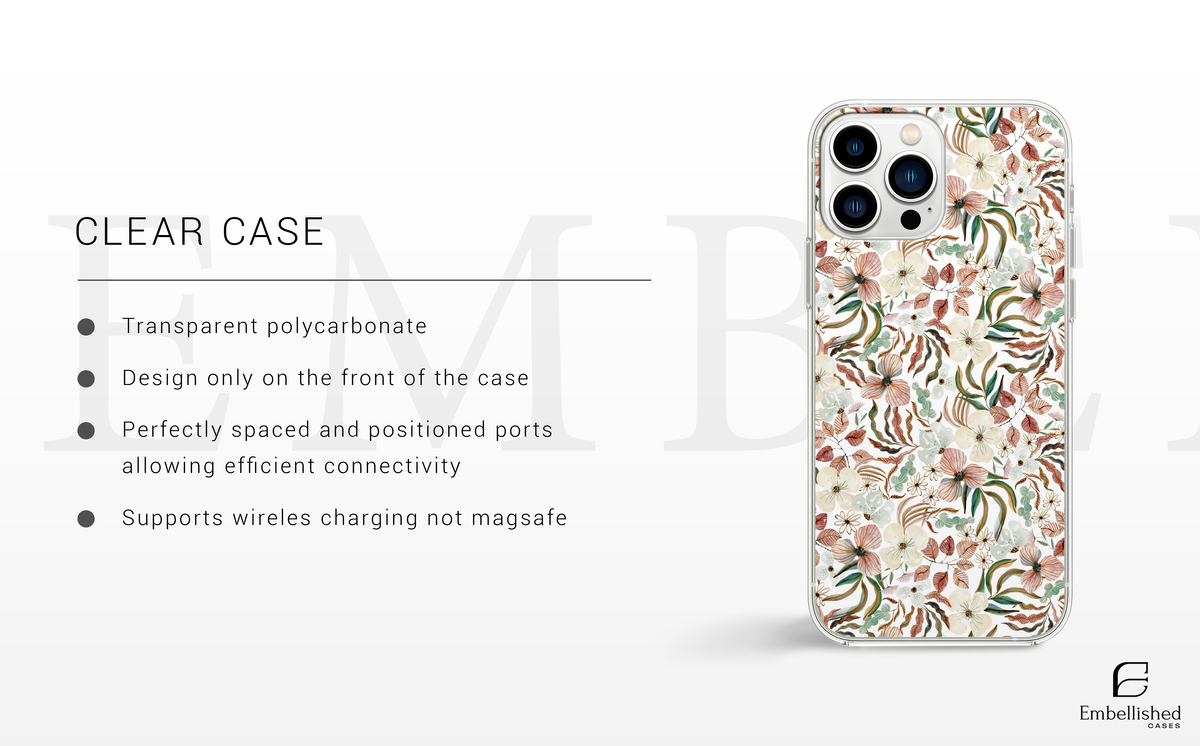 Floral Clear Phone Case - Vintage Pink & Cream Blossoms on Black