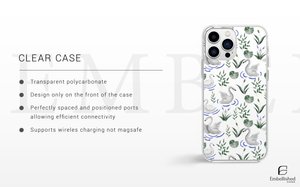 Elegant Swan & Lily Pad Pattern Clear Phone Case - Embellished Cases