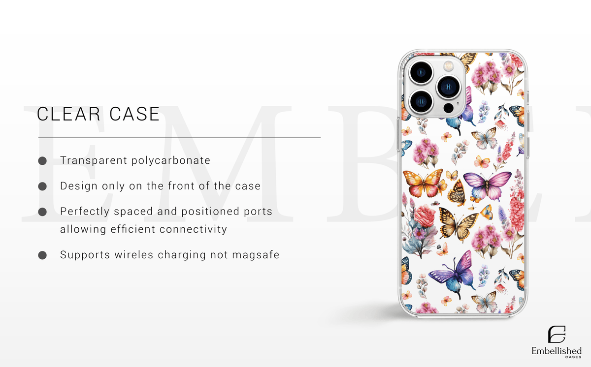 Clear Butterfly Floral Phone Case - Transparent Protective iPhone Cover - Embellished Cases