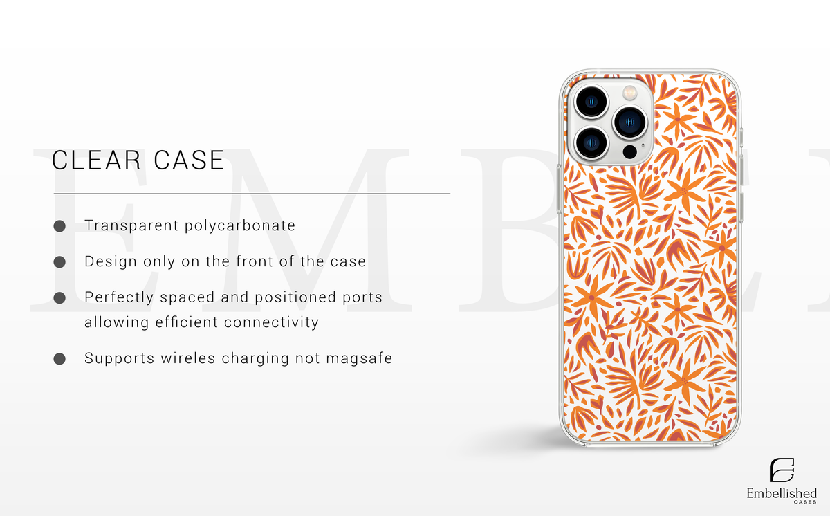 Orange Floral Pattern Slim Protective Cover Clear Phone Case