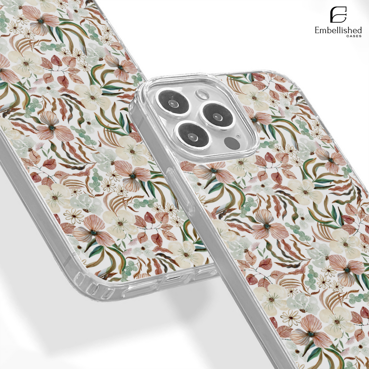 Floral Clear Phone Case - Vintage Pink & Cream Blossoms on Black