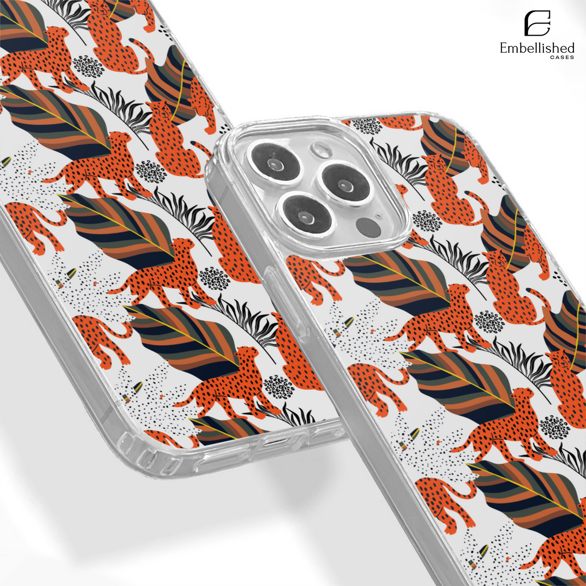Orange Leopard & Tropical Leaf Pattern